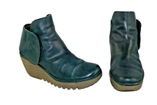 FLY London green leather pull on ankle boots UK size 4. EU 37