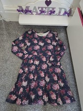 5-6 Navy And Pink Floral Rose Dollywears Skater Dress