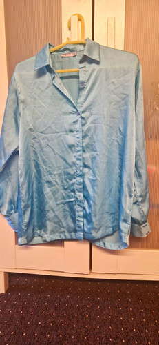 Mak blue solid satin - satin, button-up