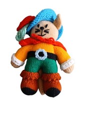 Puss In Boots Handmade Knitted Soft Toy With Hat And Cape Vintage 10 Inches Tall