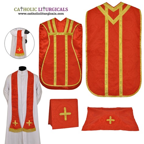 Red roman chasuble fiddleback - red,