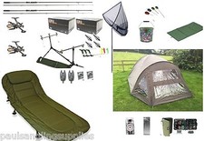  Carp Fishing Set Up Full Kit Rods Reels Alarms Tackle Mat  & Bivvy Bedchair
