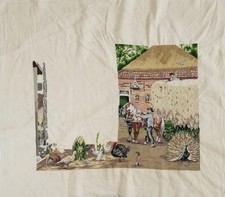 Vintage Traditional Cross Stitched Farm Building Panel 75x66cm