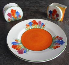 Wedgwood Clarice Cliff Bizarre Tea for Two Set 3 Milk Jug Sugar Bowl Toast Plate