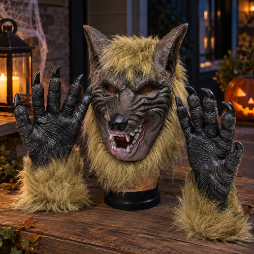 Scary werewolf mask gloves - mask,