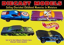 RARE OLD SET OF 4 HOT WHEELS COLLECTORS DIECAST AMERICAN MUSCLE CARS & COUPES