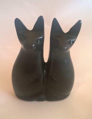 Pair soapstone sitting cats - soapstone,