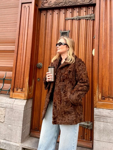 Vintage brown lamb fur - vintage,