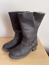 CAT Caterpillar Fur Lined Nubuck Leather Buckle Boots Size UK 4 EU 37 Wide Width