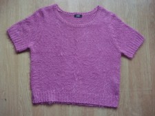 F&F PINK FLUFFY SHORT SLEEVE PULLOVER ACRYLIC UK 14