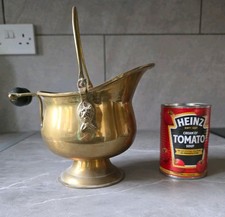 Medium Brass Helmet-Shaped Bucket/Planter Coal Scuttle with Lion Accents Vintage