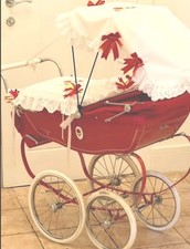 Limited Edition Poppy Red Silver Cross Dolls Pram &Cover And Quilt Set