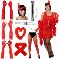 LADIES RED DELUXE FLAPPER COSTUME 1920S ACCESSORY CHOICE GATSBY FANCY DRESS LOT