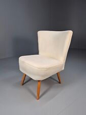 Vintage Danish Cocktail Chair 1950s Cream Cotton Upholstery EB8922 MNOR