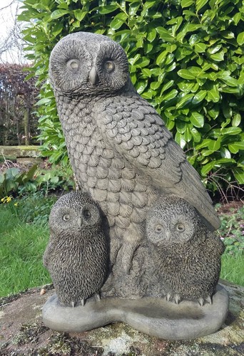 Stone garden owl and owlets - stone,