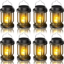 Solar Lantern Lights Flickering Flameless Candle Outdoor Garden Hanging Decor