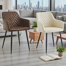 2/4X Dining Chairs Suede with Arms and Backrest Armchairs for Home Office