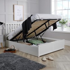 End Lift Storage Bed Ottoman King Size Pine White Bed Frame Gas Lift B-Seconds