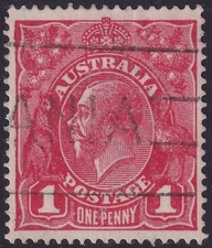 AUST KGV 1d RED SINGLE Wk. FLAW - DAMAGED LEFT FRAME. USED. (L590)