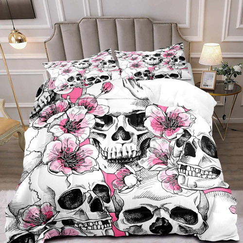 3pcs skull comforter - set, queen