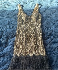Sue Wong Beaded Feather Flapper Dress Gatsby 1920s Style – Size 2 (UK 6–8)