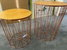 Nest 2 Coffee Tables Canary Cage Copper Effect  Metal Frame Wooden Top