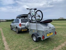 Ifor Williams P5eCamping Trailer, Thule Bike Racks, + Inflatable Vango Rivendale