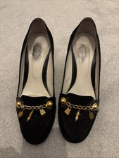 vintage lulu guinness size 5/38 corduroy/patent heel court shoes w/ gold charms