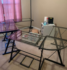 Glass Computer Desk Large Corner Workstation Modern Executive Home Office Table