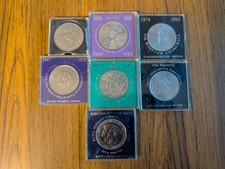 7 different commemorative crown coins 1953 1960 1965 1972 1977 1980 1981