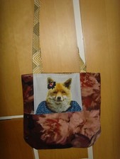 new TOTE BAG IN ANTIQUE BROWN ROSE VELVET FABRIC WITH FOX DESIGN 13in x 13in