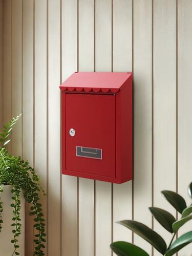 Post box red wall mounted - red,
