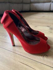 Ravel Red Velvet Bow Detail Peep Toe Platform Court Shoes Size UK 3 EU36 NEW