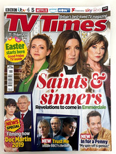 TV TIMES 13/4/2019 EMMERDALE Doc Martin STEPHEN MULHERN Adrian Dunbar VICTORIA