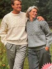 Aran Ladies and Mens Guernsey Style Jumpers Knitting Pattern