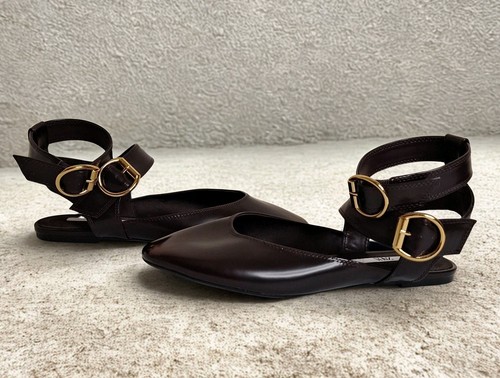 Zara burgundy almond toe flat - almond,