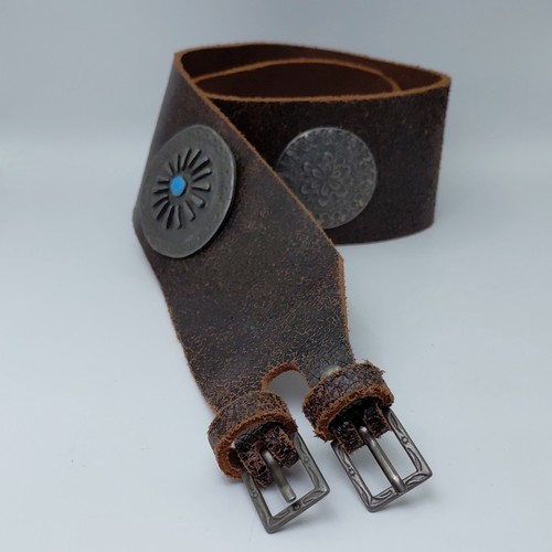 Wide brown distressed - distressed, leather