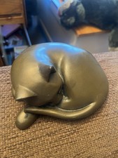 Vintage Bronze Resin Sleeping Cat Large Table Ornament