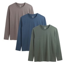 Mens Long Sleeve T-Shirts 3 Pack Multicoloured Breathable Shirts for Gents Top