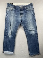 Hiut Jeans Mens W38 L32 Blue Straight Leg Salvage Casual Button Fly