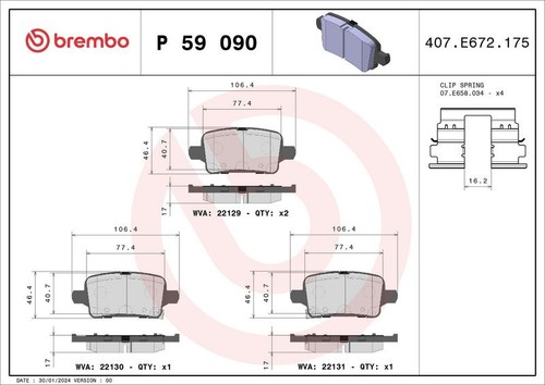 Brembo p59090 rear - rear, pad