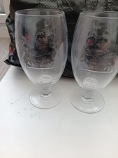 2 x Stella Artois Pint Horn Embossed Chalice Stem Glasses  