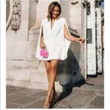 Rare ZARA White Double Breasted Cape Blazer Pockets Size XS Ref 2682/878/712