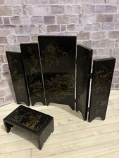 Dolls House 1/12 Scale Miniature Wooden Black Gold Oriental Screen Coffee Table
