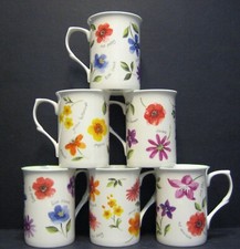 Set Of 6/3 Mugs Vivid Blooms Fine Bone China Mugs Cups Castle Shape