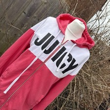 Juicy Couture Spell Out Full Zip Hoodie Hot Pink Y2K Oversize Longline Hoody XS