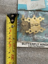 Butterfly Hinges Pair Small ELECTRO BRASSED New Old Stock 40mm