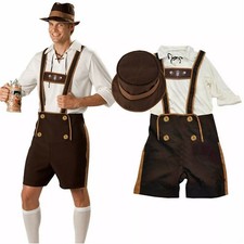 Men Bavarian Lederhosen German Oktoberfest Traditional Shorts Beer Guy Costume