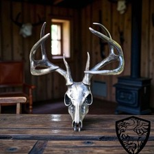 AB Customs Silver art Statue 1 oz Deer Skull Mount with COA