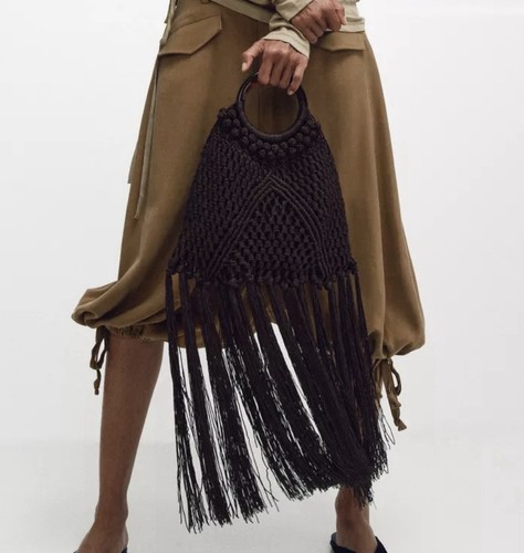 Zara knotted fringed woven bag - knotted,